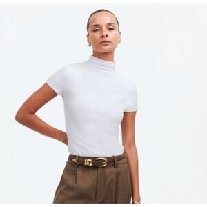 NWT Madewell Short Sleeve Mockneck Tee Basic Fall Winter Tee Eyelet White XXS